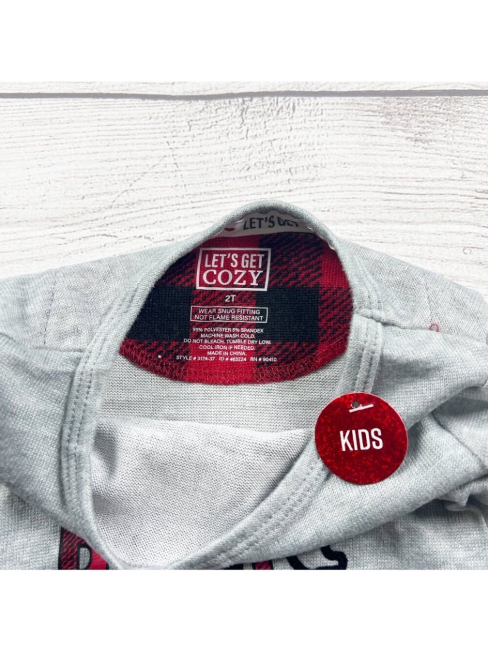 Lets Get Cozy Kids Little Bear Pajama Set Red Buffalo Plaid Sleepwear NWT 2T - Picture 2 of 4